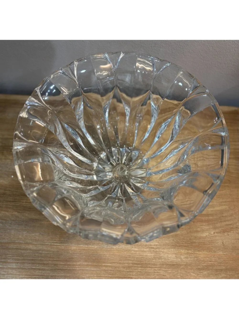 Vintage Crystal Glass Bowl Scalloped Edge Cut Glass Centerpiece Bowl 9.5